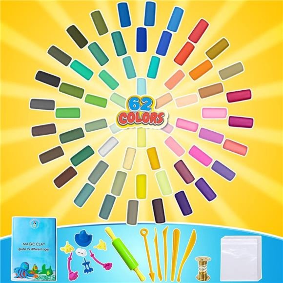 Modeling Clay Kit - 62 Colors Air Dry Magic Clay with Sculpting Tool For Kids - Picture 3 of 6